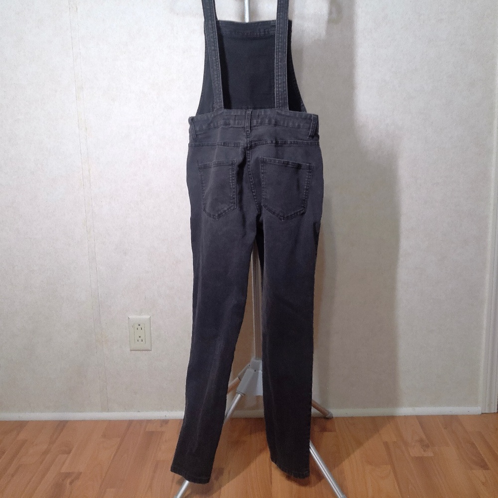 EUC Free People Black Denim Multi Pocket Overalls Zip Distressed Fade Sz26 - Picture 6 of 12